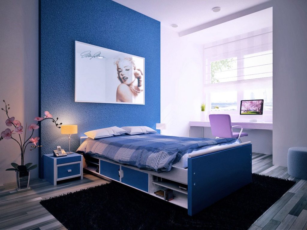 Phòng ngủ màu xanh nước biển đẹp đơn giản
