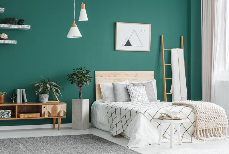 Phòng ngủ màu xanh cá tính